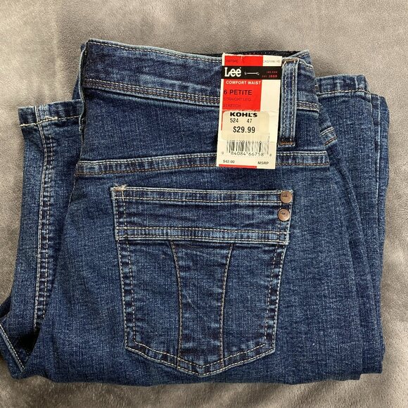Lee Womens Blue Denim Jeans Relaxed Fit Straight Leg Mid Rise Stretch Sz 6P NWT - Picture 1 of 14